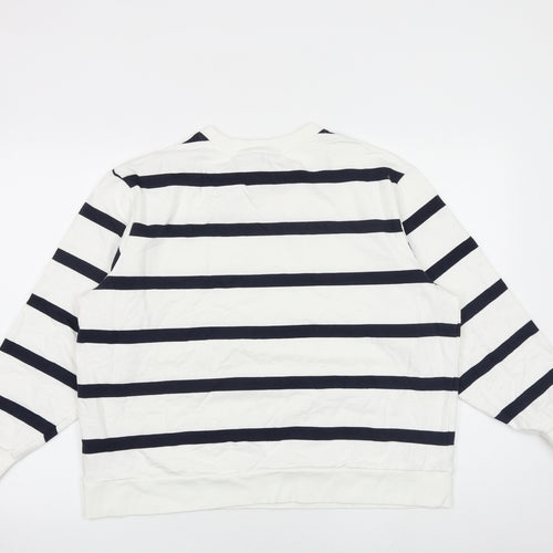 H&M Mens White Striped Cotton Pullover Sweatshirt Size L