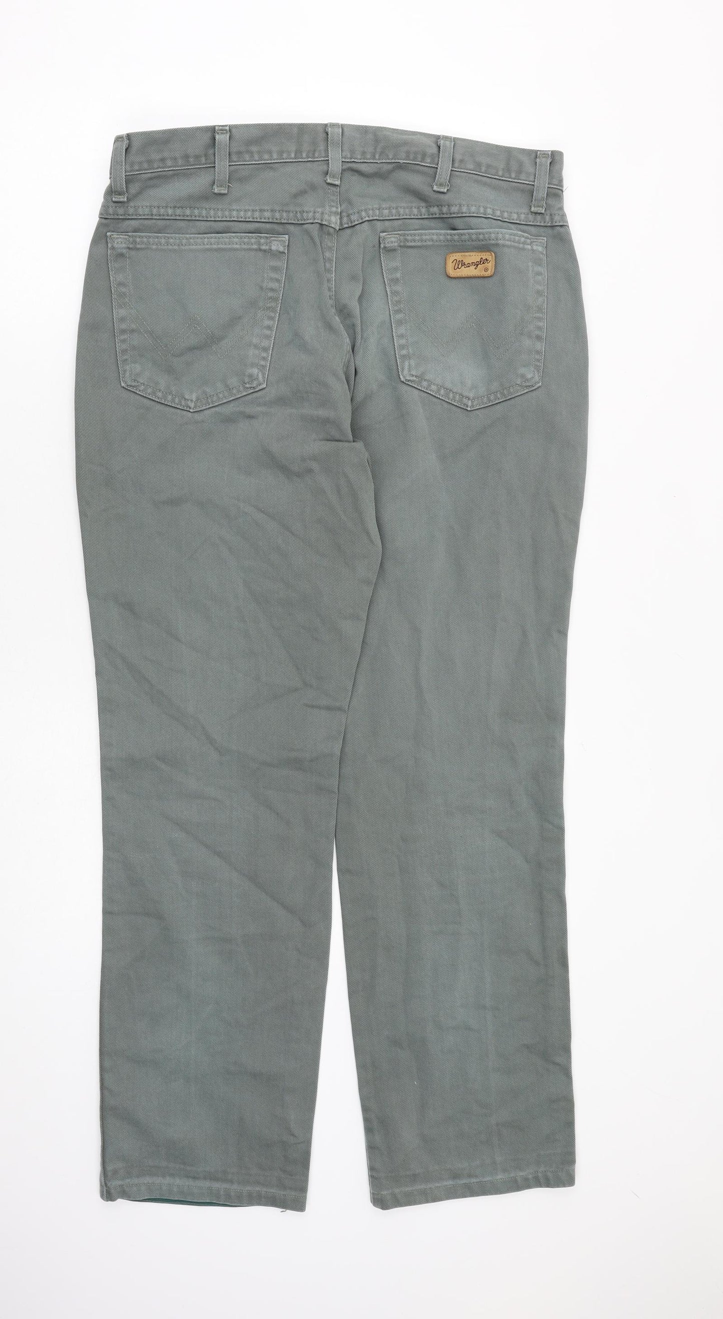 Wrangler Mens Green Cotton Straight Jeans Size 36 in L30 in Regular Zip