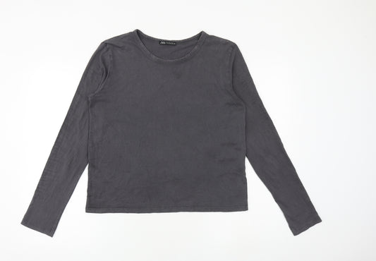 Zara Womens Grey 100% Cotton Basic T-Shirt Size L Round Neck