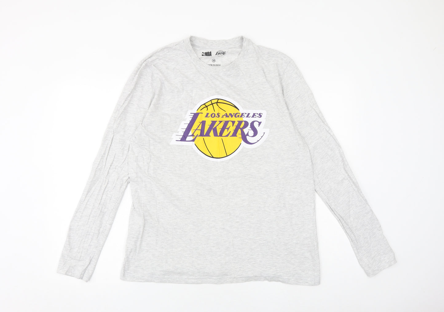 Lakers Mens Grey Cotton T-Shirt Size M Round Neck