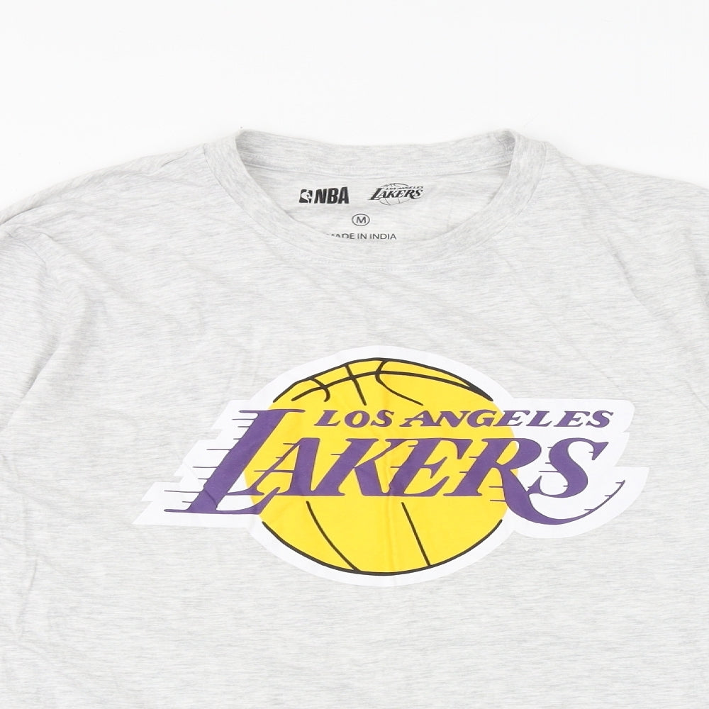 Lakers Mens Grey Cotton T-Shirt Size M Round Neck