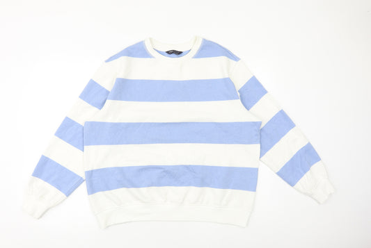 Marks and Spencer Womens White Striped Cotton Pullover Sweatshirt Size 14 Pullover