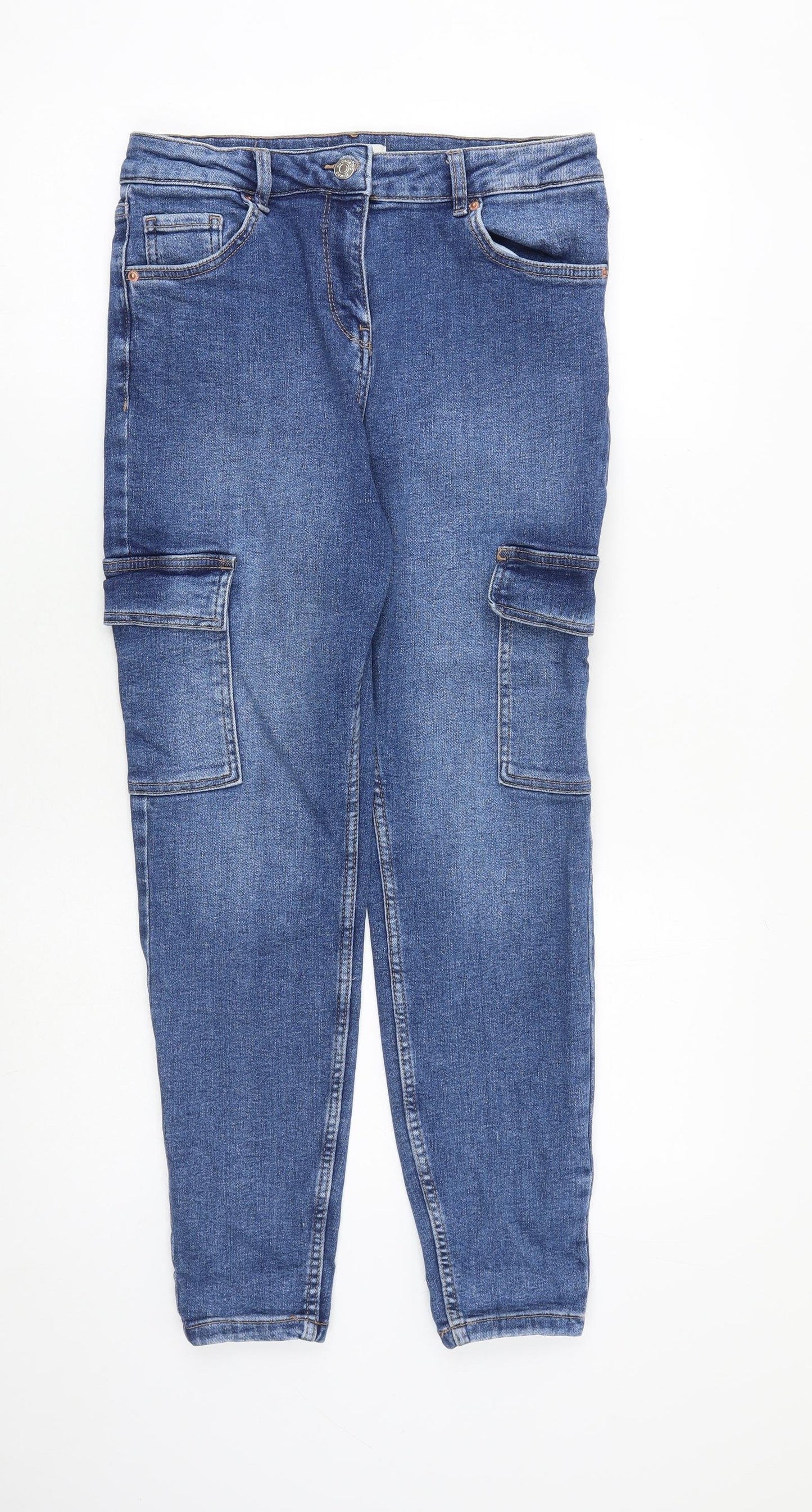 Papaya Womens Blue Cotton Tapered Jeans Size 12 L27 in Regular Zip - Cargo