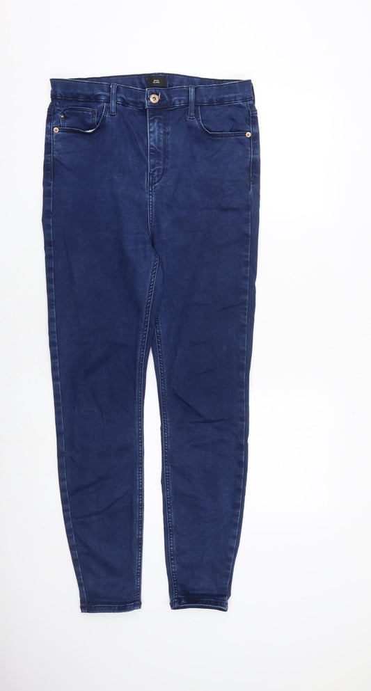 River Island Womens Blue Cotton Skinny Jeans Size 14 L29 in Regular Zip