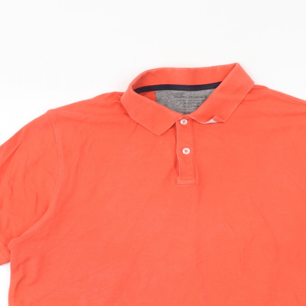 Marks and Spencer Mens Red 100% Cotton Polo Size L Collared Button