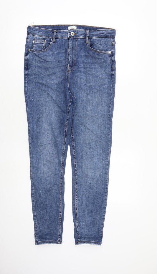 River Island Womens Blue Cotton Skinny Jeans Size 14 L28 in Regular Zip