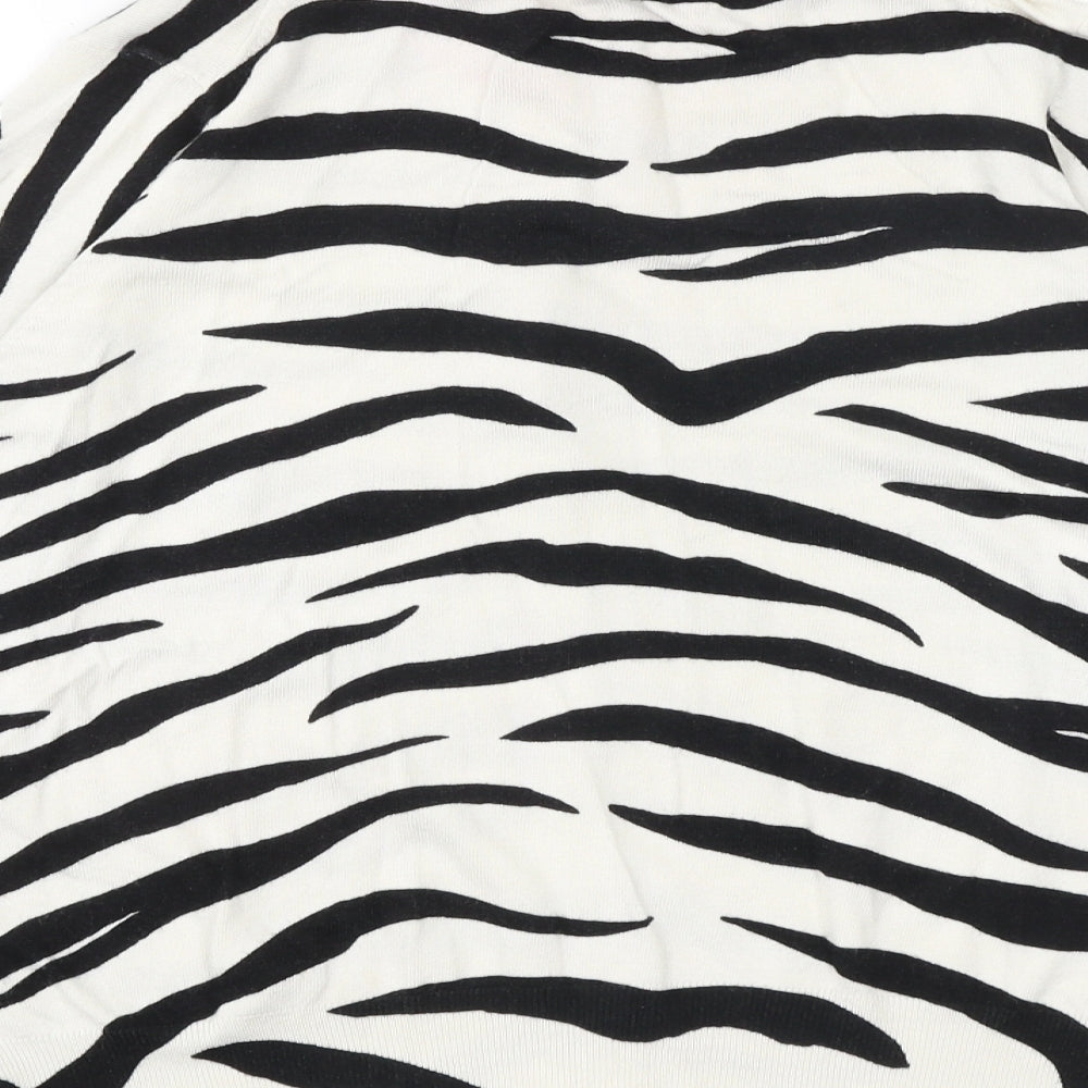 Marks and Spencer Womens Ivory Round Neck Animal Print Viscose Cardigan Jumper Size 14 - Zebra Print