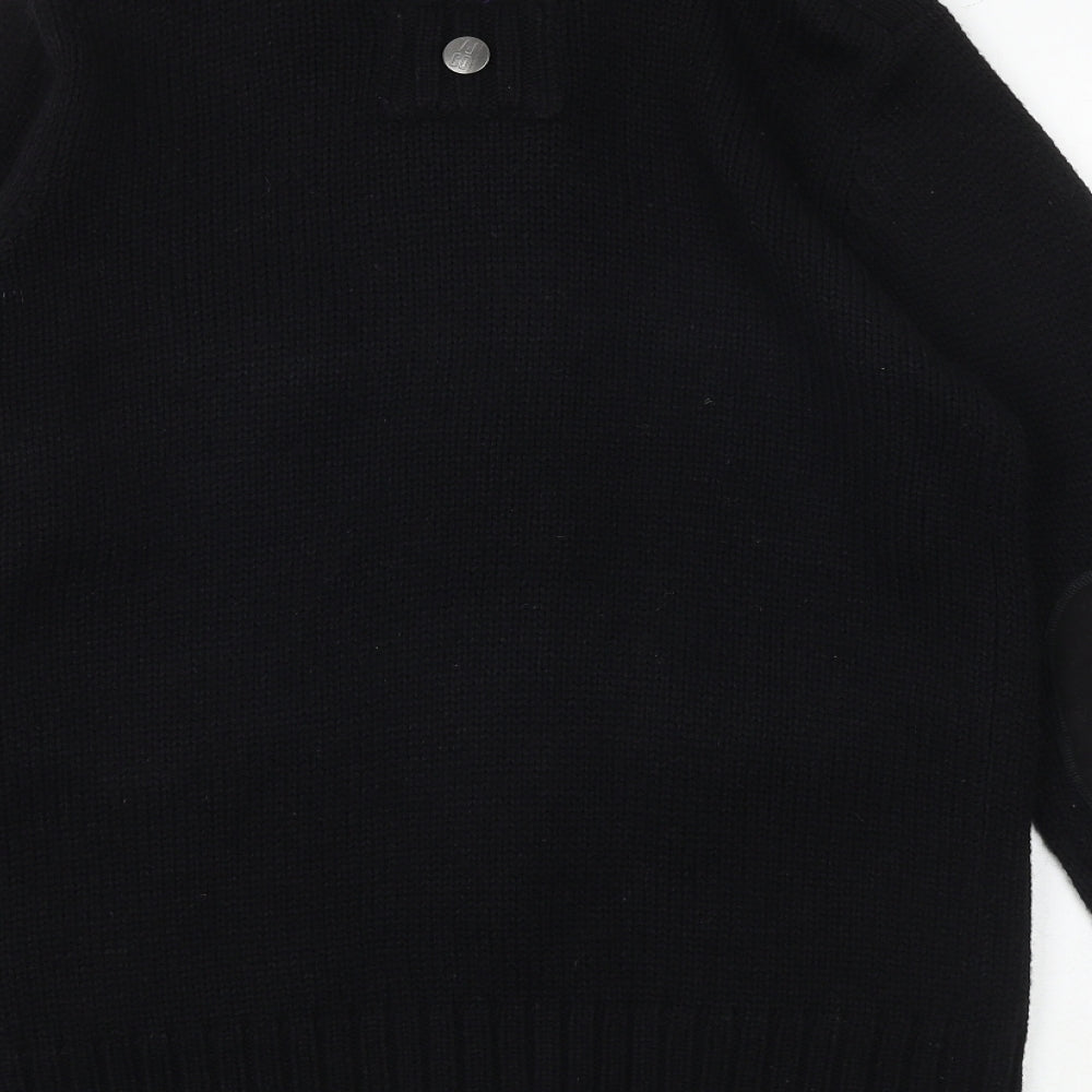 Voi Jeans Mens Black Collared Acrylic Cardigan Jumper Size M Long Sleeve - Elbow patches
