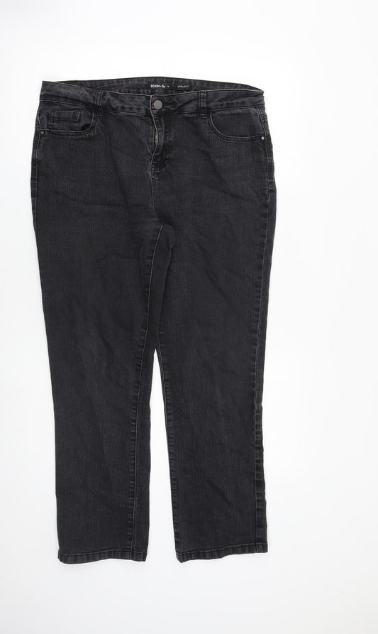 TU Womens Grey Cotton Straight Jeans Size 14 L27 in Regular Zip