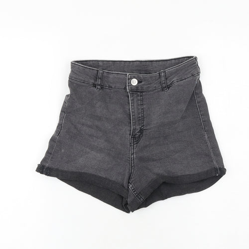 H&M Womens Grey Cotton Boyfriend Shorts Size 8 L3 in Regular Zip