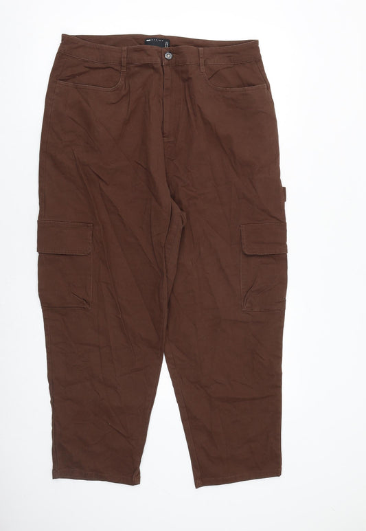 ASOS Mens Brown Cotton Cargo Trousers Size 34 in L32 in Regular Zip
