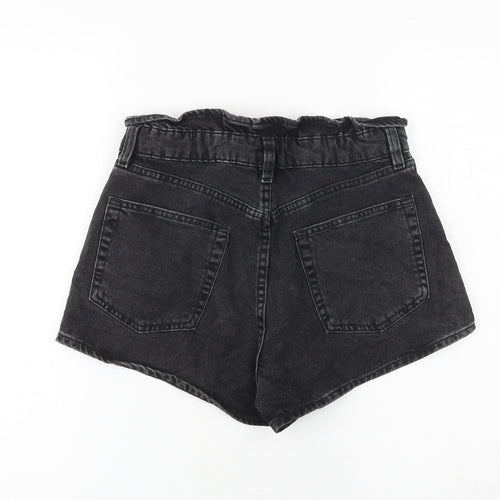H&M Womens Black 100% Cotton Paperbag Shorts Size 8 Regular Button