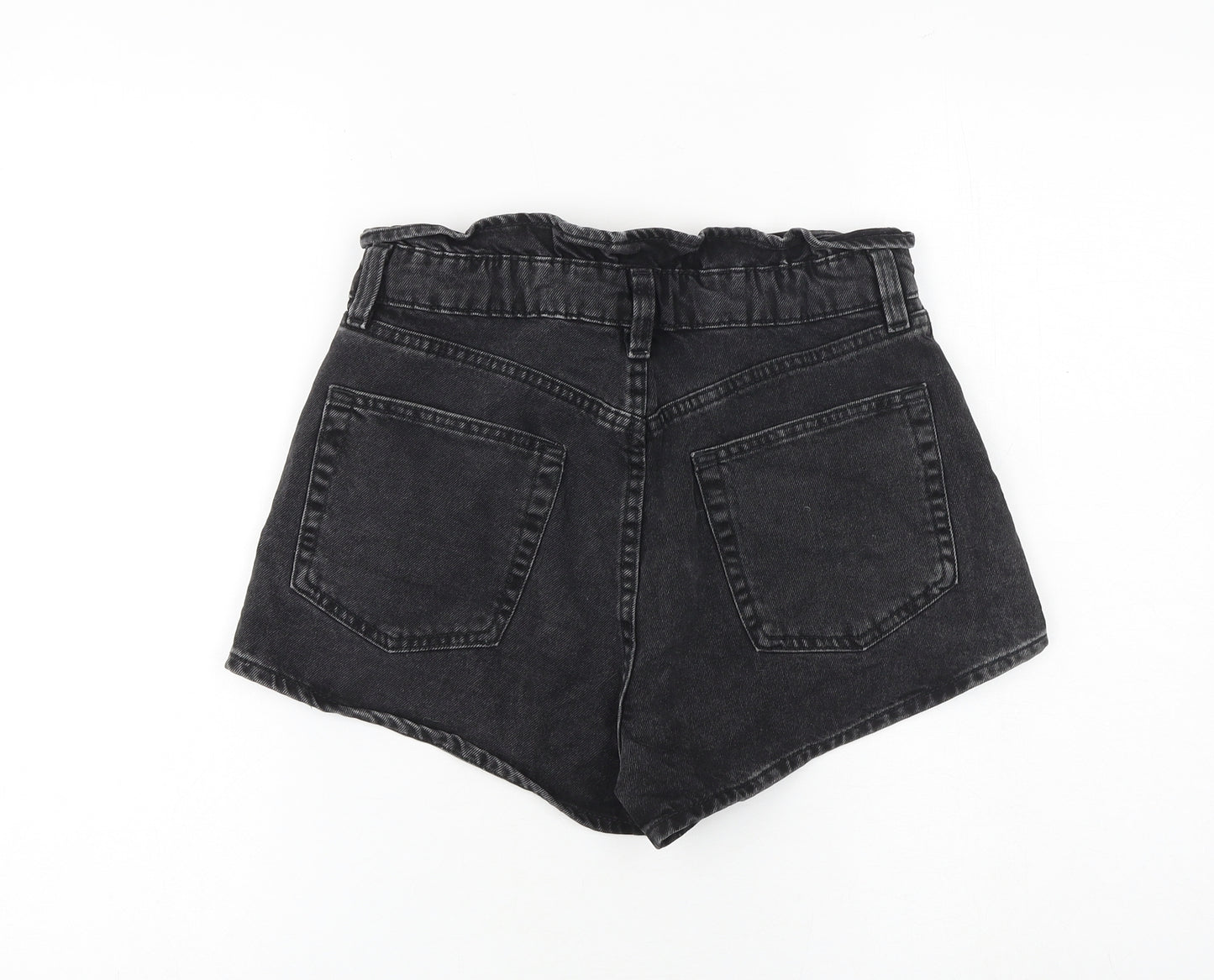 H&M Womens Black 100% Cotton Paperbag Shorts Size 8 Regular Button