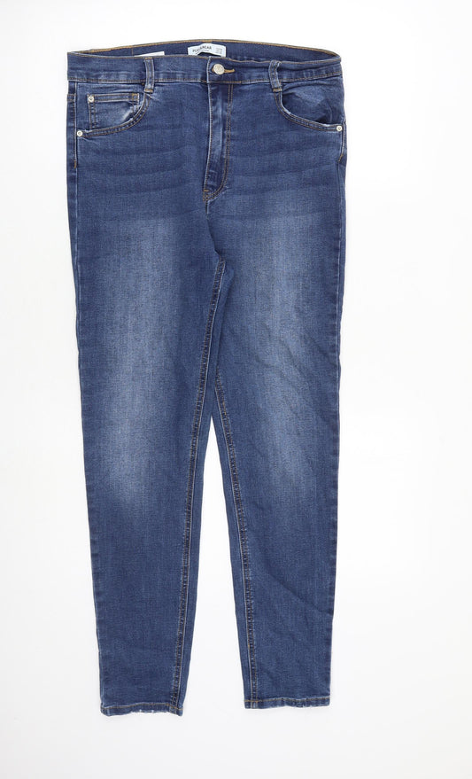 Pull&Bear Womens Blue Cotton Skinny Jeans Size 14 L28 in Regular Zip