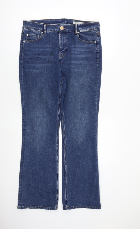 Marks and Spencer Womens Blue Cotton Bootcut Jeans Size 14 L30 in Regular Zip