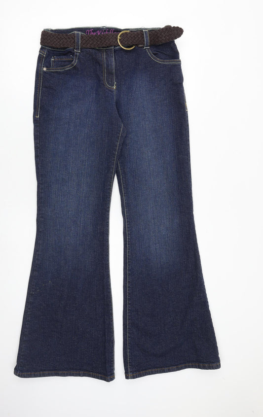 NEXT Womens Blue Cotton Flared Jeans Size 14 L32 in Regular Buckle