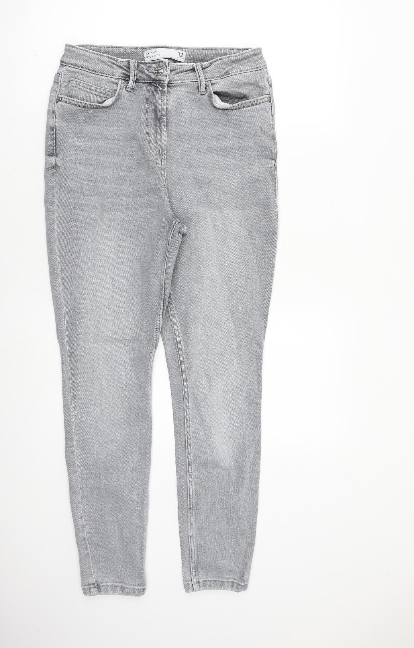 NEXT Womens Grey Cotton Skinny Jeans Size 12 L28 in Slim Zip