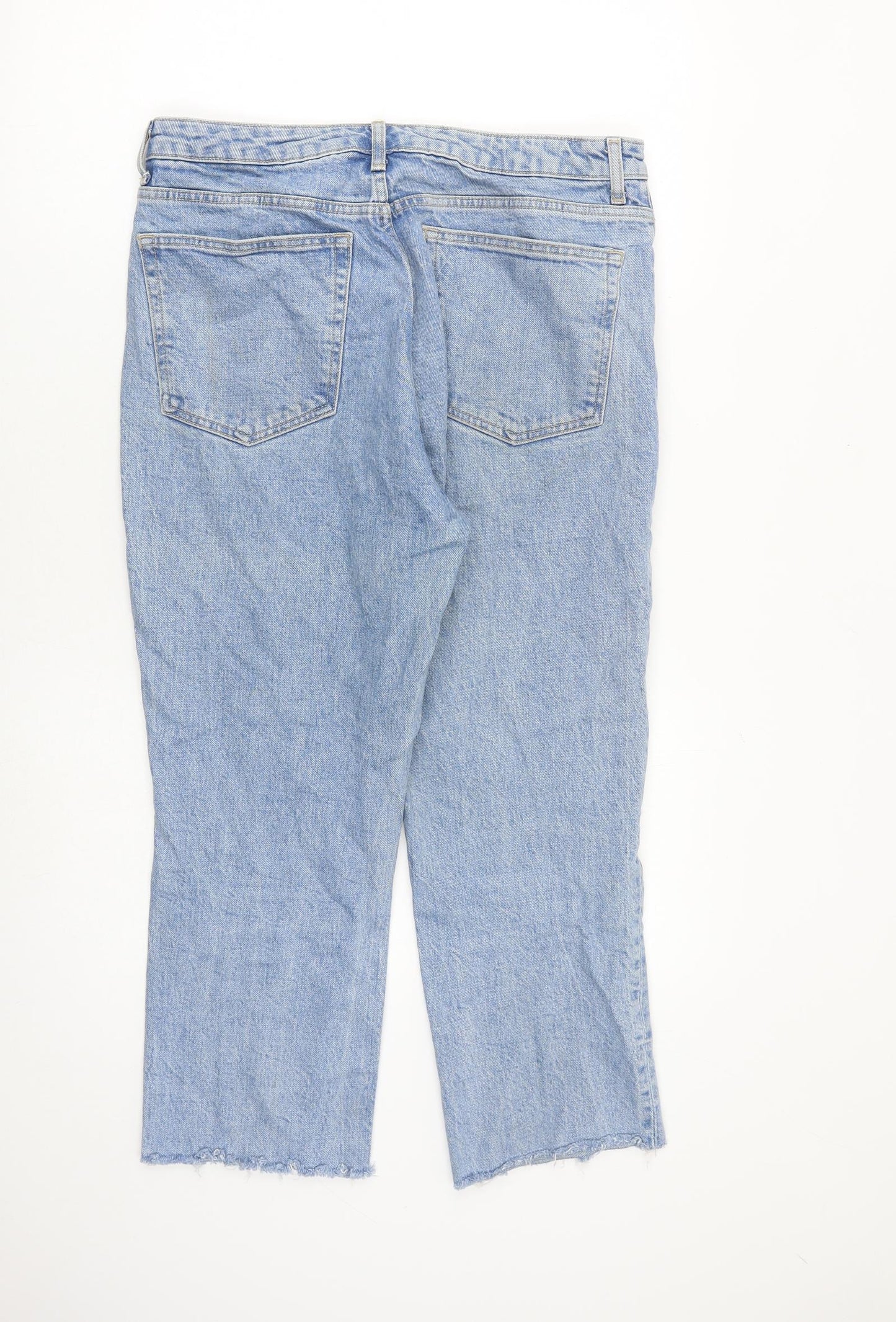 Topshop Womens Blue Cotton Cropped Jeans Size 32 in L24 in Regular Zip - Raw Hem