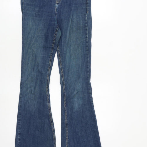 Topshop Womens Blue Cotton Flared Jeans Size 28 in L32 in Regular Zip