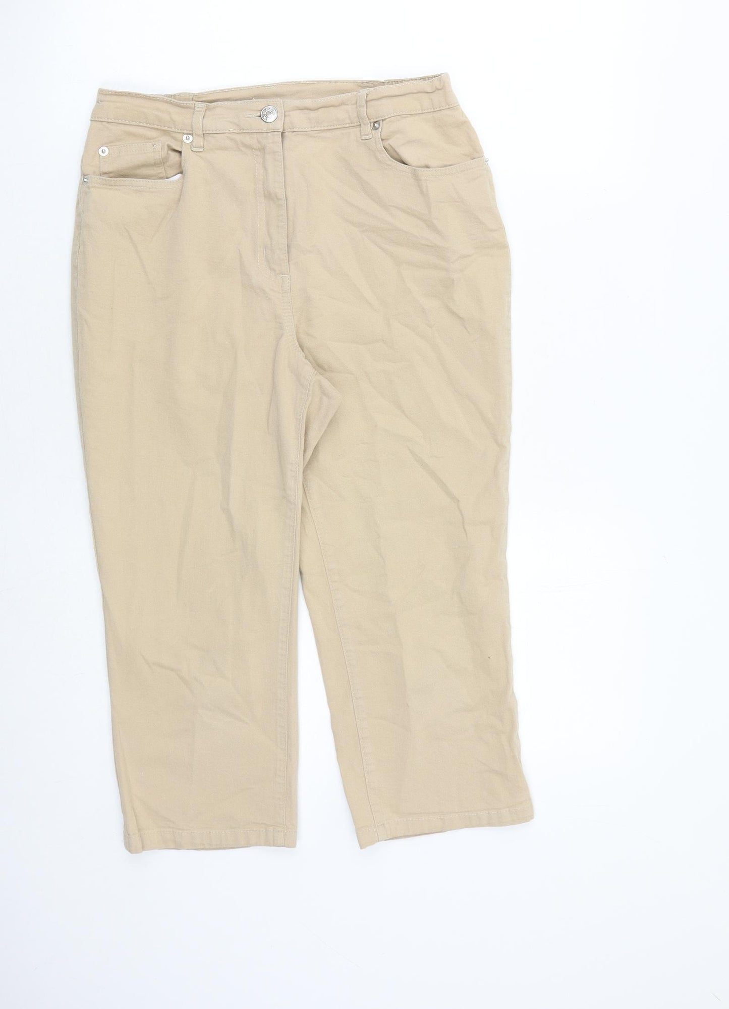 Damart Womens Beige Cotton Cropped Jeans Size 12 L20 in Regular Zip