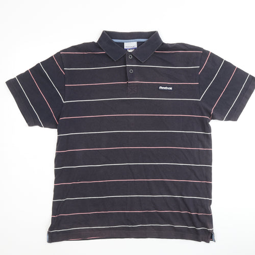 Reebok Mens Multicoloured Striped Cotton Polo Size M Collared Button