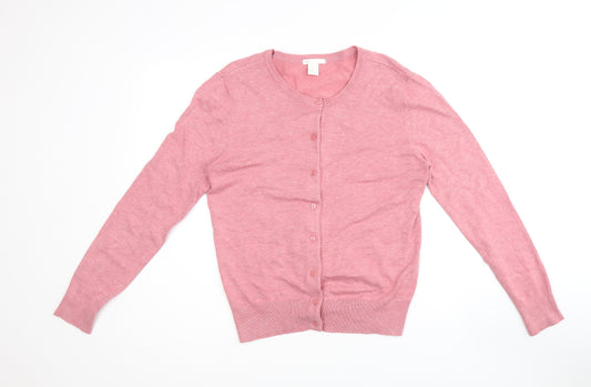 H&M Womens Pink Round Neck Viscose Cardigan Jumper Size M