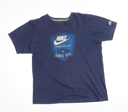 Nike Mens Blue Polyester T-Shirt Size L Round Neck