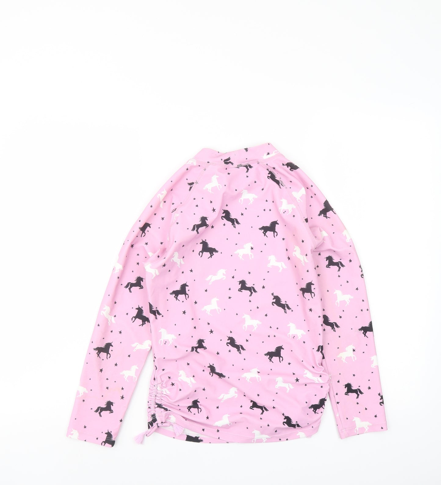 NEXT Girls Pink Geometric Polyacrylate Fibre Basic T-Shirt Size 12 Years Mock Neck Pullover - Unicorn Swimming Top
