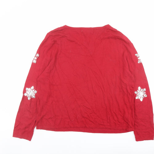 NEXT Womens Red Round Neck Geometric Cotton Pullover Jumper Size 18 - Snowflake