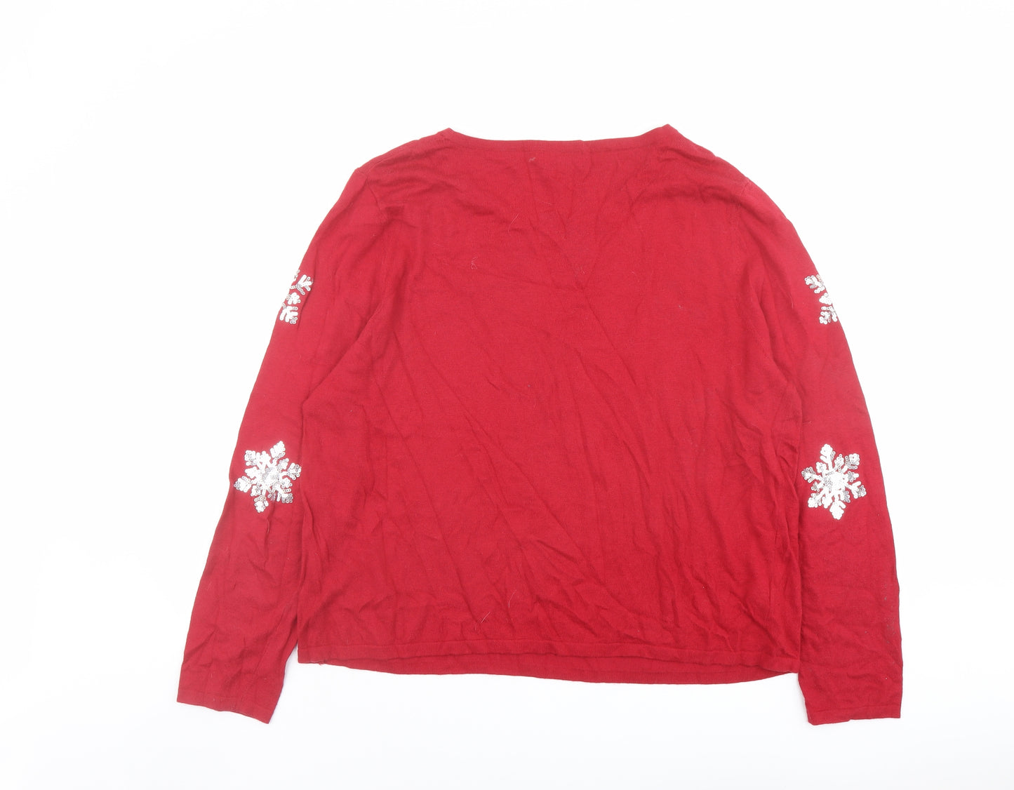 NEXT Womens Red Round Neck Geometric Cotton Pullover Jumper Size 18 - Snowflake