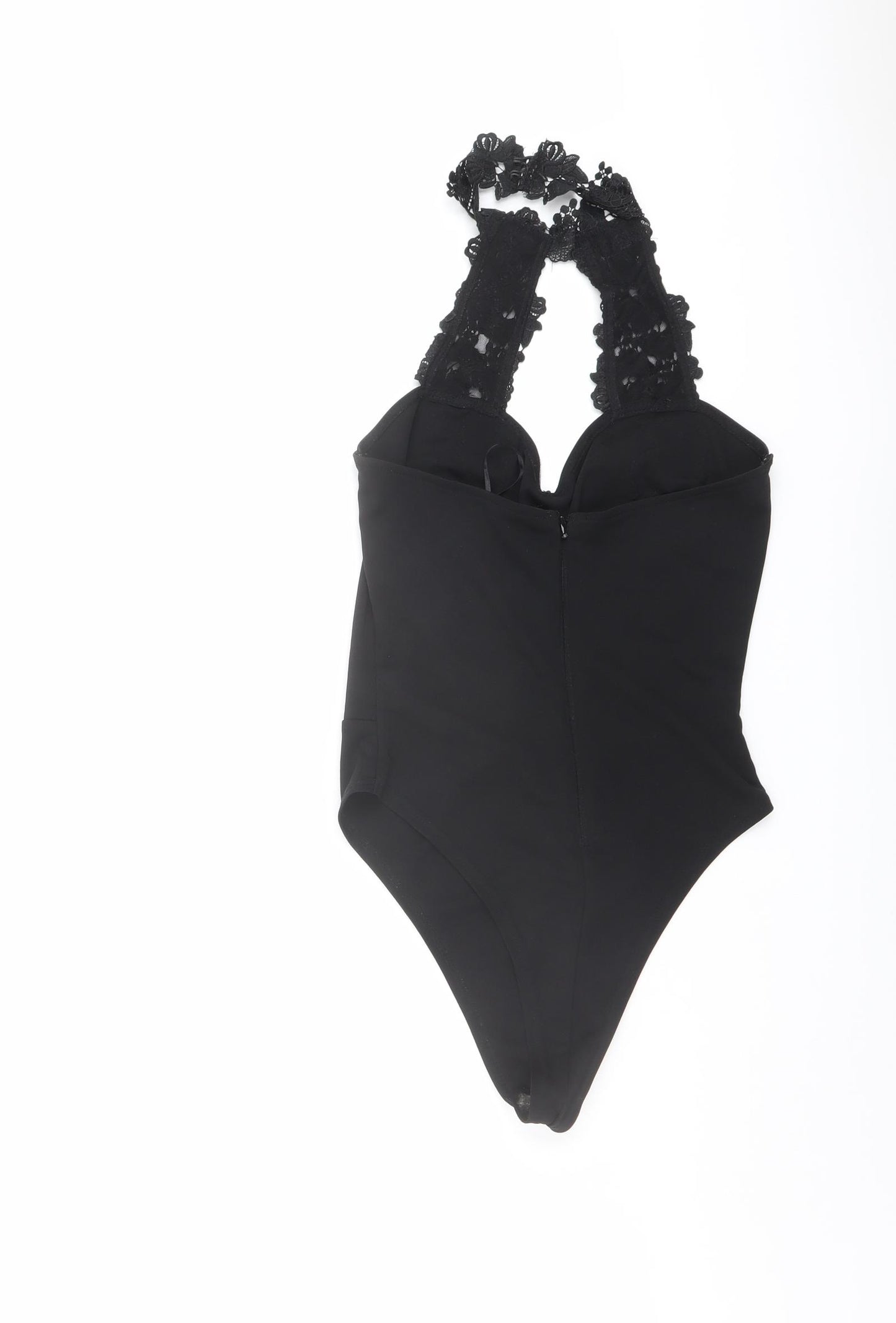 Lipsy Womens Black Polyester Bodysuit One-Piece Size 8 Snap - Lace Neckline