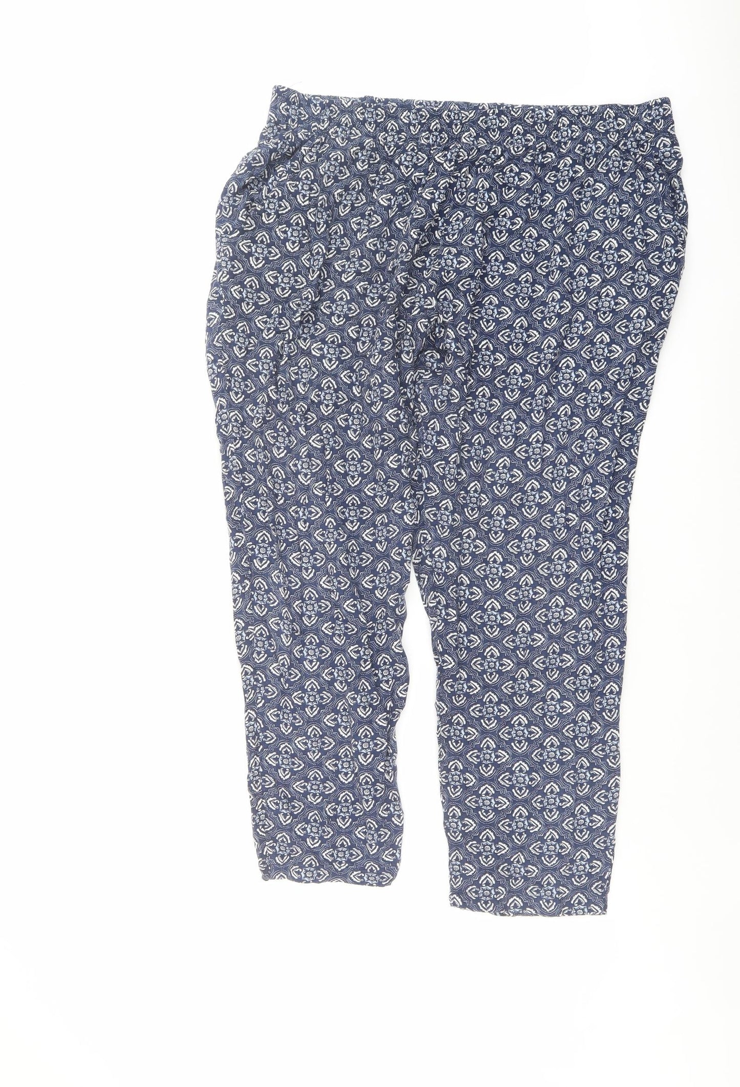 NEXT Womens Blue Geometric Viscose Trousers Size 16 L27 in Regular