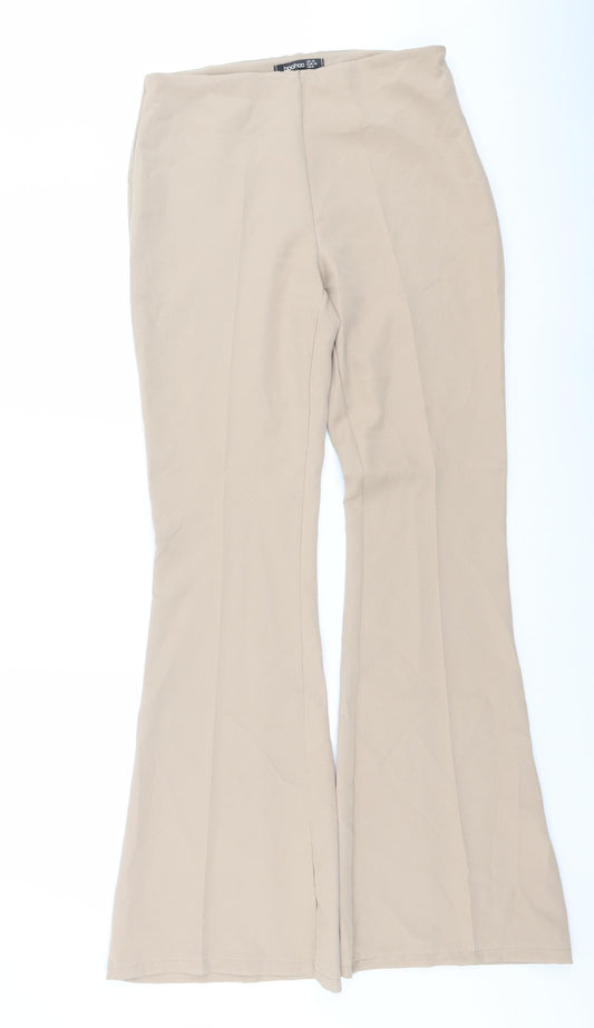 Boohoo Womens Beige Polyester Trousers Size 10 L33 in Regular Zip