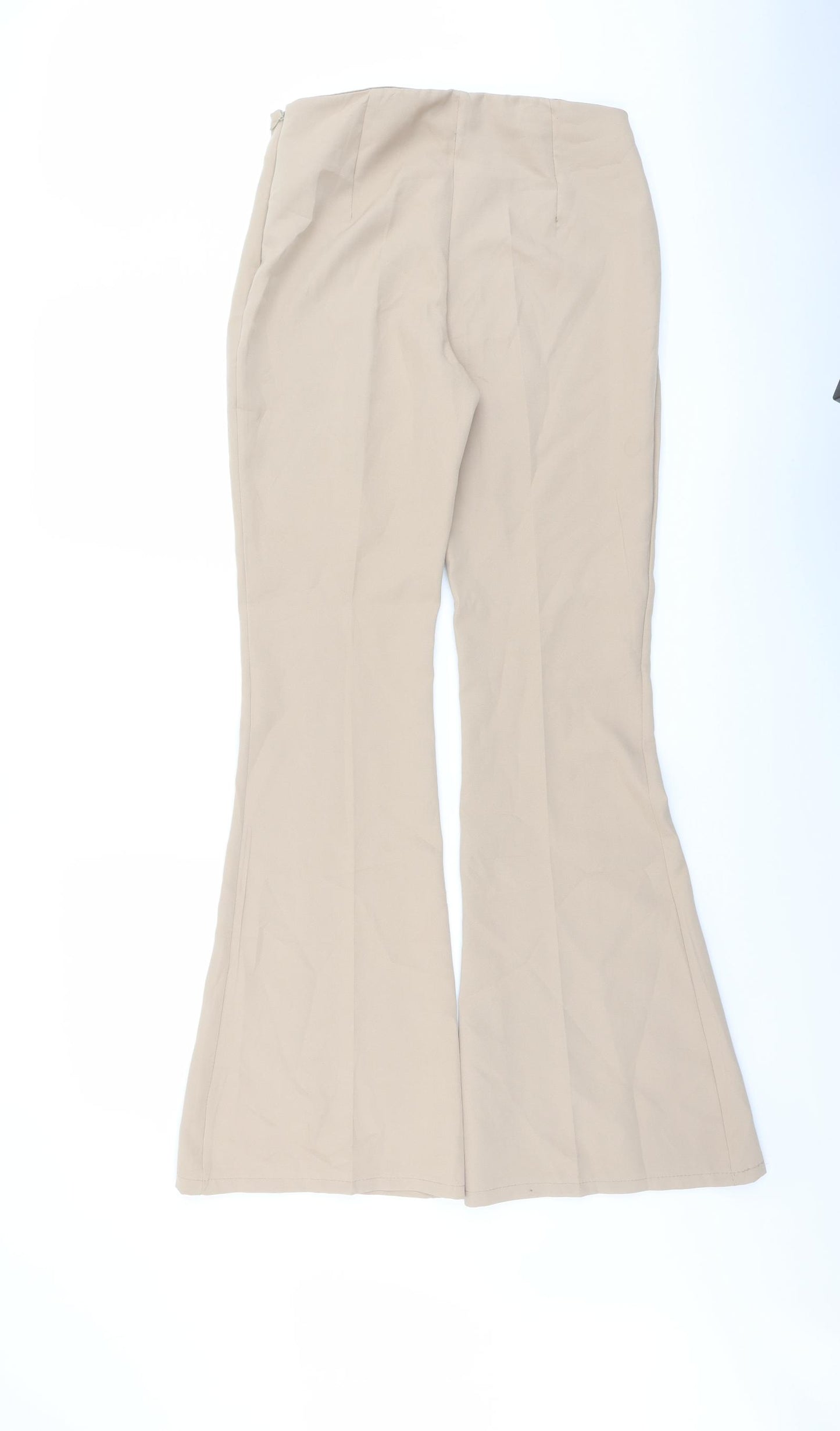 Boohoo Womens Beige Polyester Trousers Size 10 L33 in Regular Zip