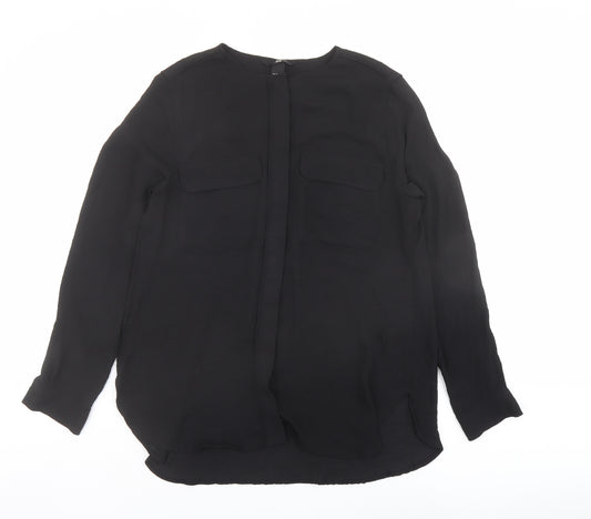 H&M Womens Black Polyester Basic Blouse Size 12 Round Neck