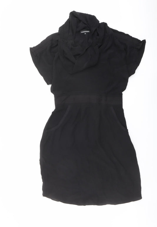 Warehouse Womens Black Silk Shift Size 10 Cowl Neck Pullover