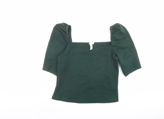 H&M Womens Green Viscose Basic Blouse Size L Square Neck