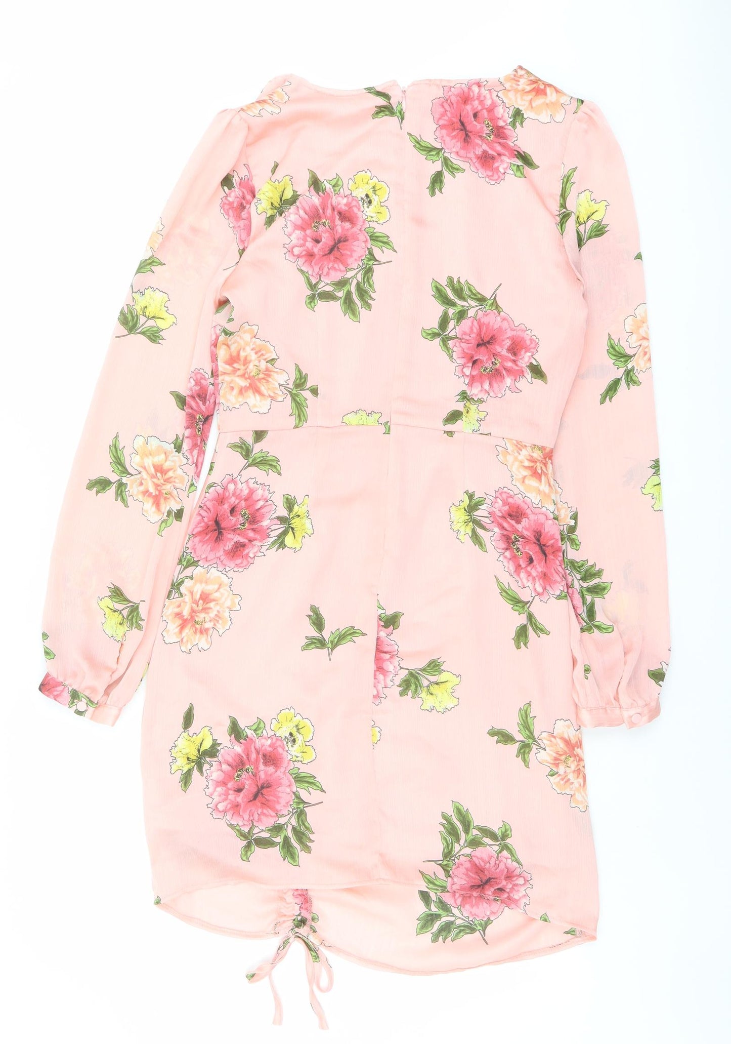 Miss Selfridge Womens Pink Floral Polyester Mini Size 8 V-Neck Zip