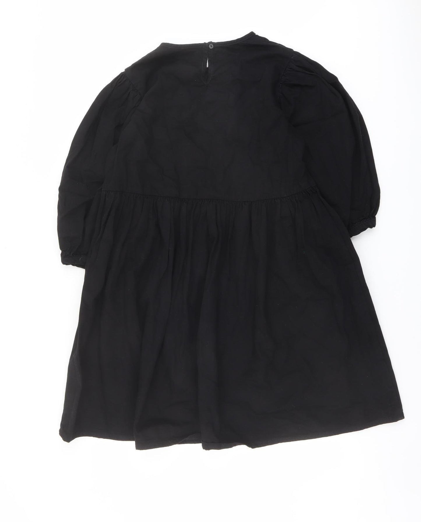 Denim & Co. Womens Black Cotton A-Line Size 14 Round Neck Button