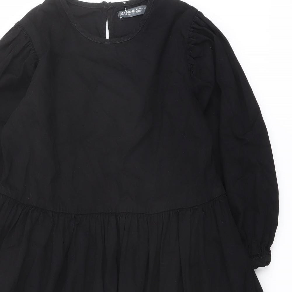 Denim & Co. Womens Black Cotton A-Line Size 14 Round Neck Button