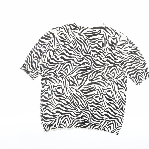 Marks and Spencer Womens Black Round Neck Animal Print Viscose Pullover Jumper Size 14 - Zebra Print