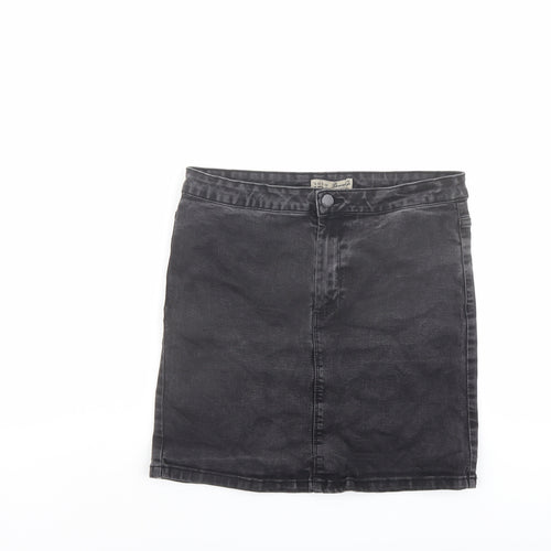 Denim & Co. Womens Grey Cotton A-Line Skirt Size 14 Button