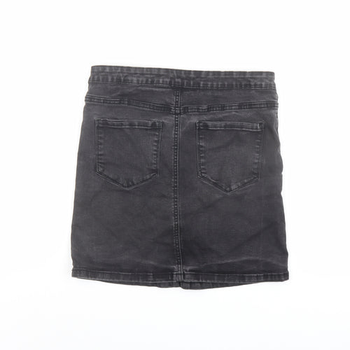 Denim & Co. Womens Grey Cotton A-Line Skirt Size 14 Button