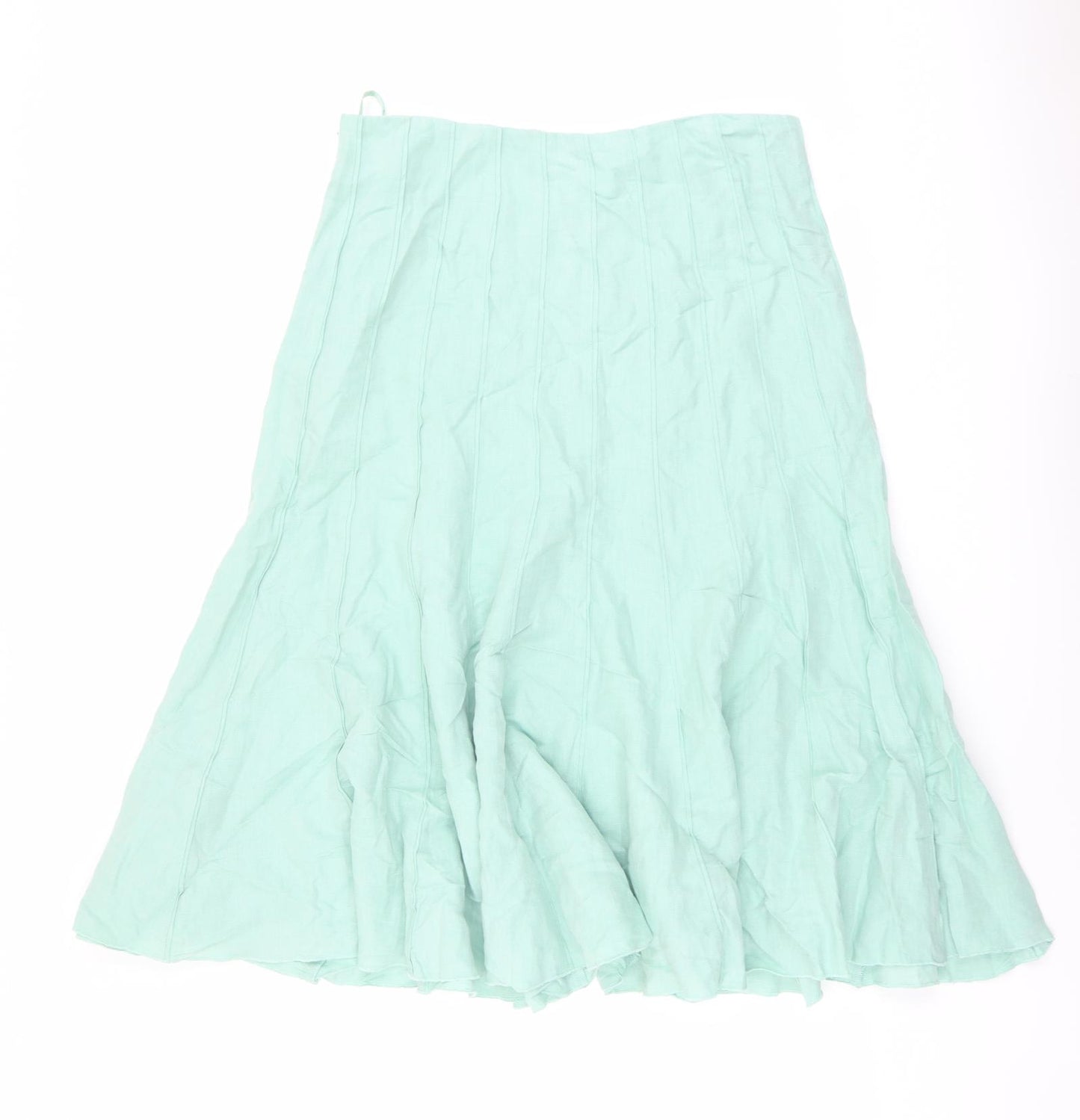 Per Una Womens Green Linen Swing Skirt Size 16 Zip