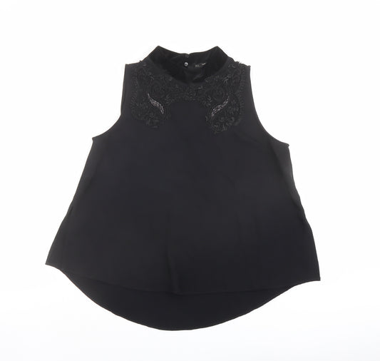 Zara Womens Black Polyester Basic Blouse Size L Mock Neck - Embellished