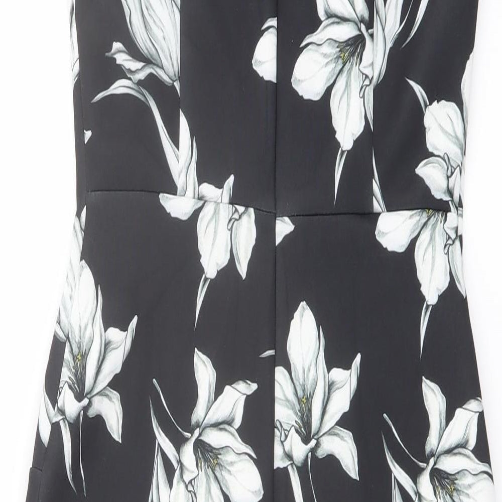 Marks and Spencer Womens Black Floral Polyester Shift Size 8 Round Neck Zip