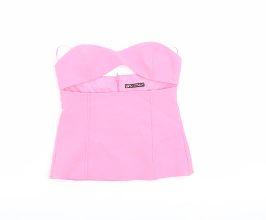 Zara Womens Pink Polyester Cropped Blouse Size XS Sweetheart - Cut Out Strapless