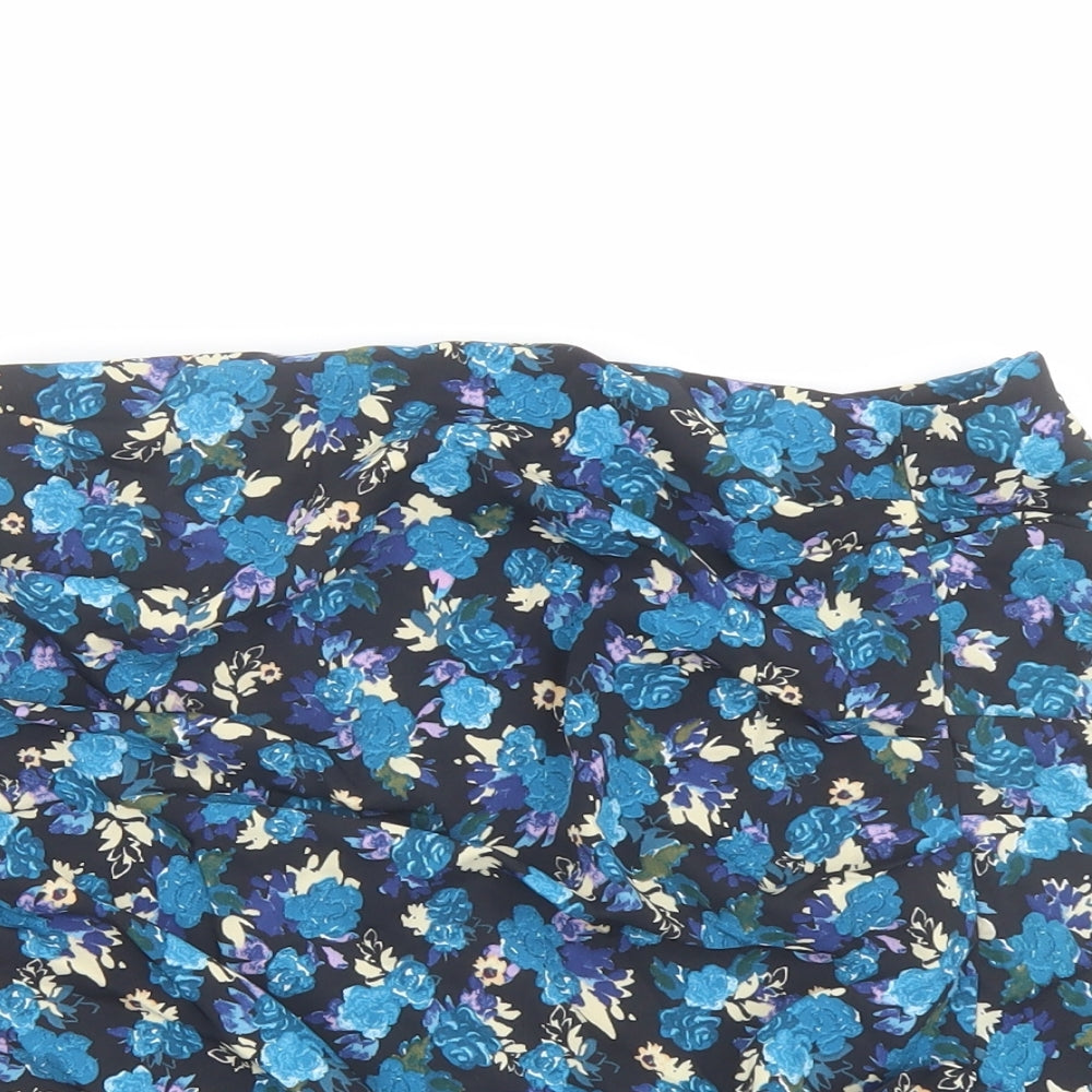 Zara Womens Blue Floral Polyester A-Line Skirt Size S Zip