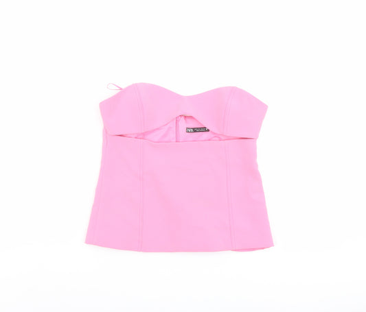 Zara Womens Pink Polyester Cropped Blouse Size S Sweetheart - Cut Out Detail Strapless