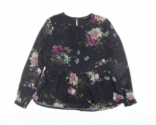 Only Womens Black Floral Polyester Basic Blouse Size 8 Round Neck